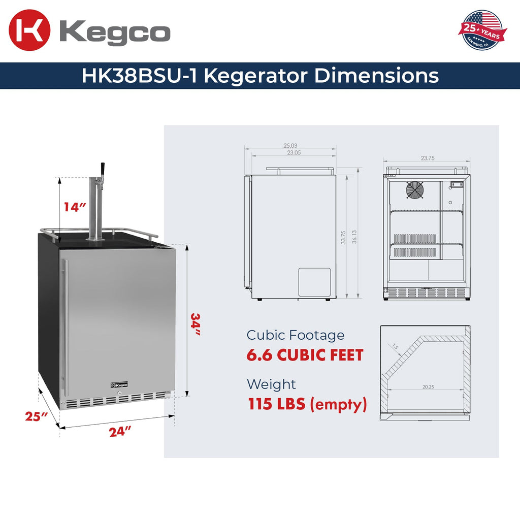 Kegco HK38BSU-1 24" Single Tap Built-In Stainless Steel Kegerator