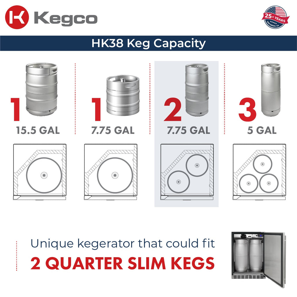 Kegco HK38BSU-2 24" Dual Tap Built-In Stainless Steel Kegerator