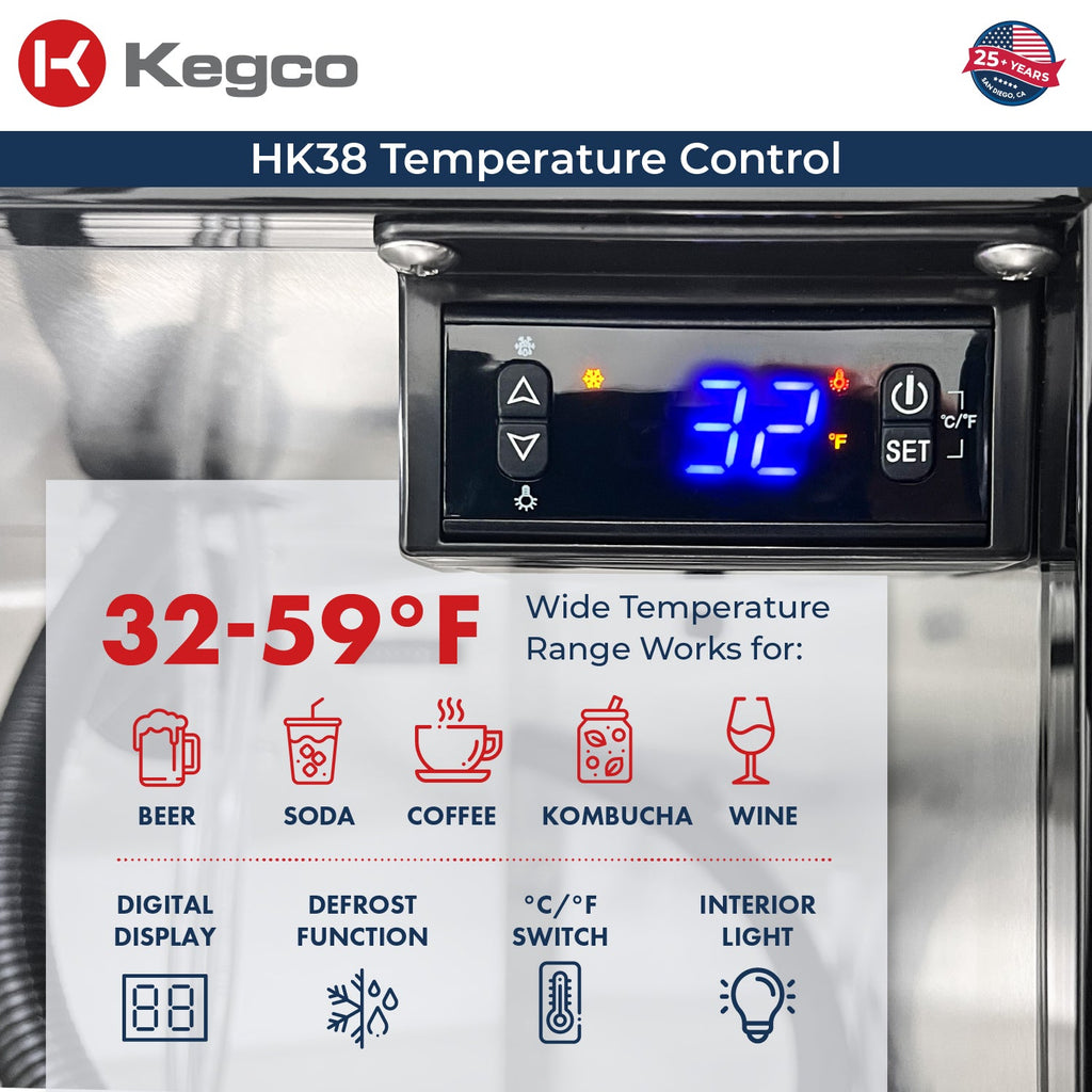 Kegco HK38BSU-2 24" Dual Tap Built-In Stainless Steel Kegerator