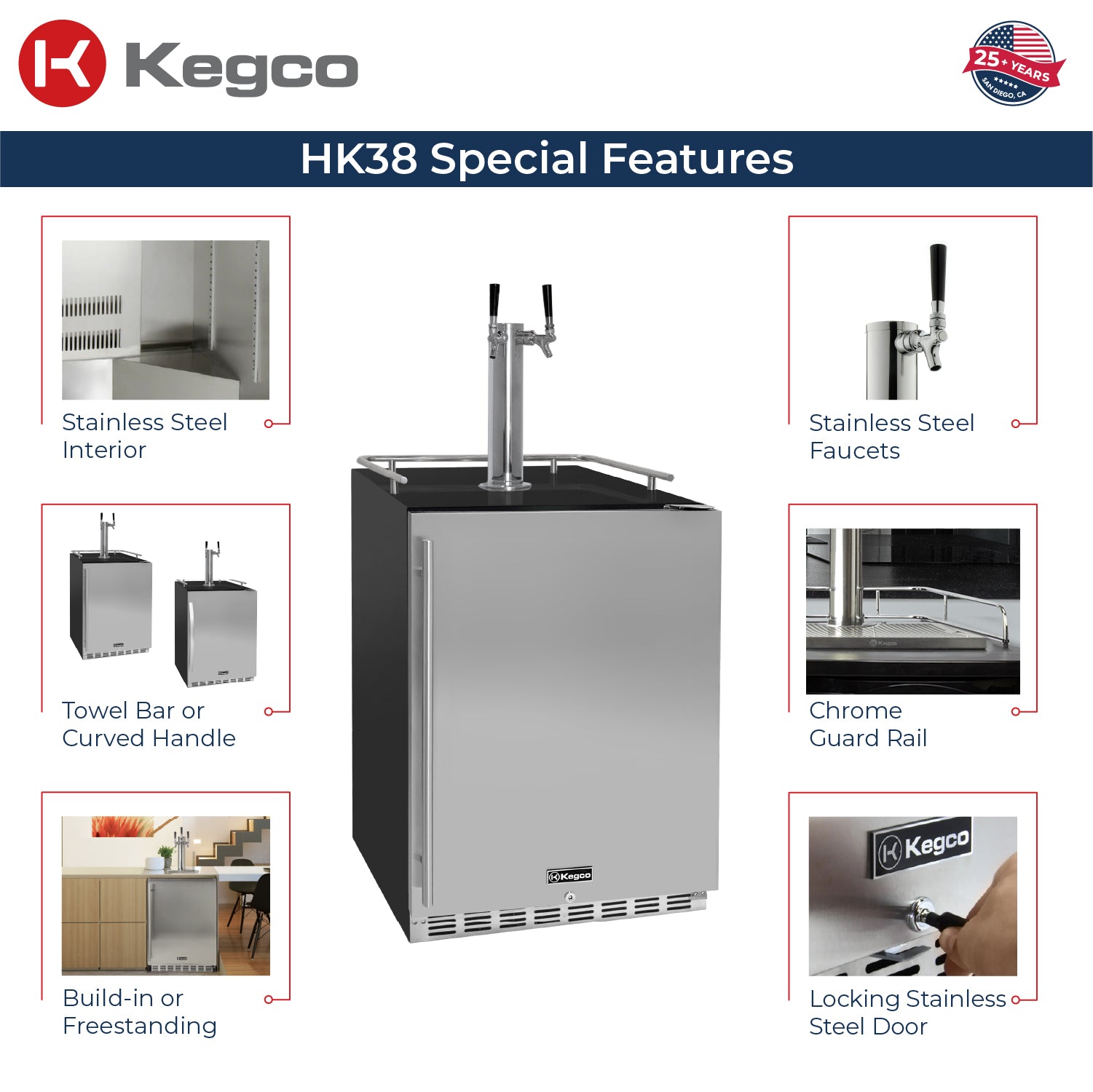 Kegco HK38BSU-2 24" Dual Tap Built-In Stainless Steel Kegerator