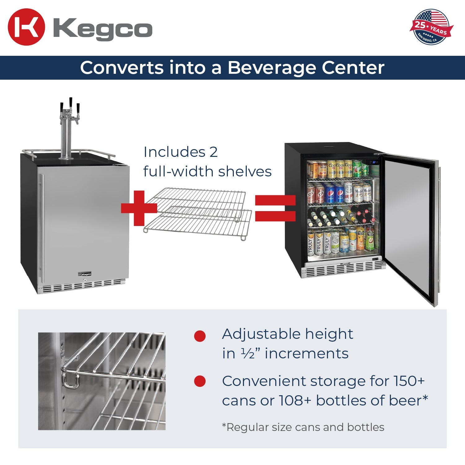 Kegco HK38BSU-3 24" Triple Tap Built-In Stainless Steel Kegerator