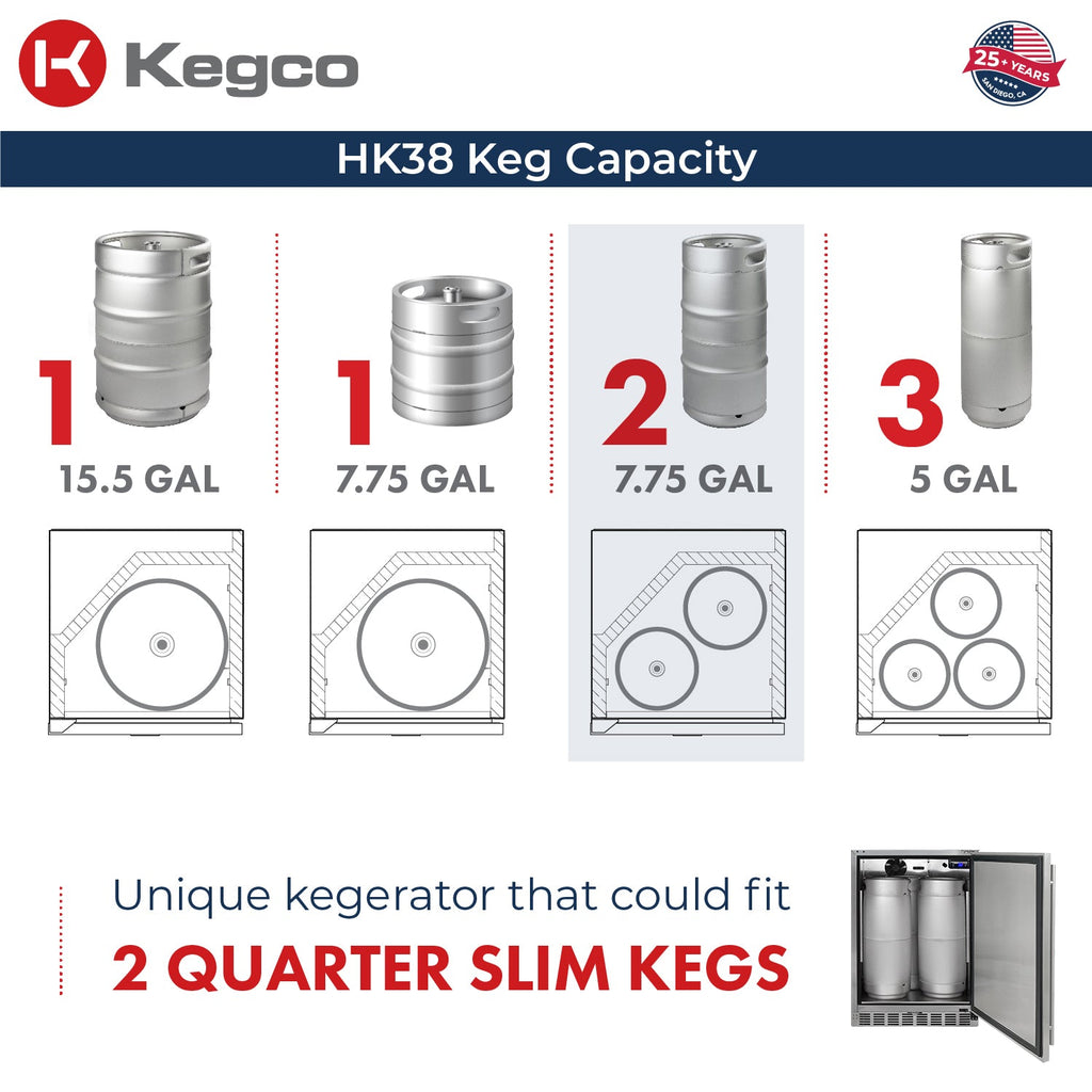 Kegco HK38SSU-1 24" Single Tap Outdoor Built-In Stainless Steel Kegerator