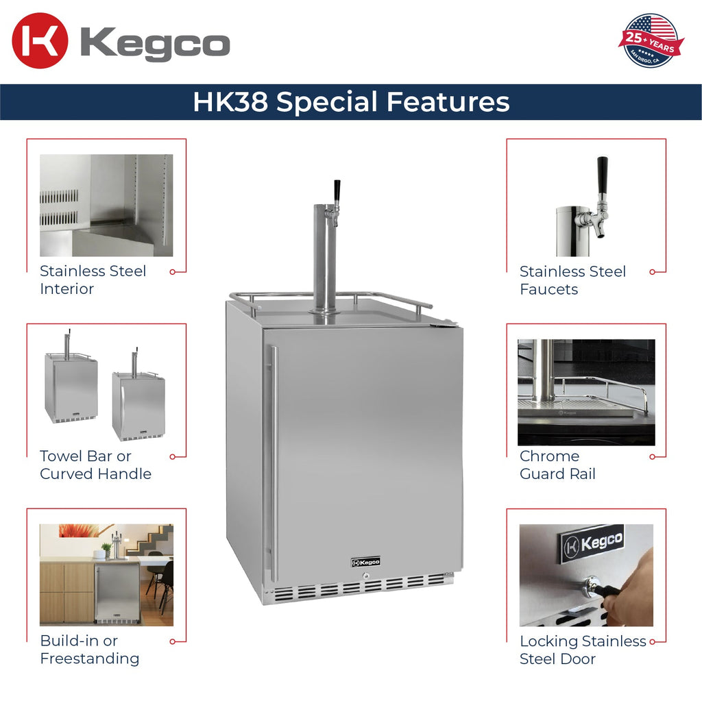 Kegco HK38SSU-1 24" Single Tap Outdoor Built-In Stainless Steel Kegerator