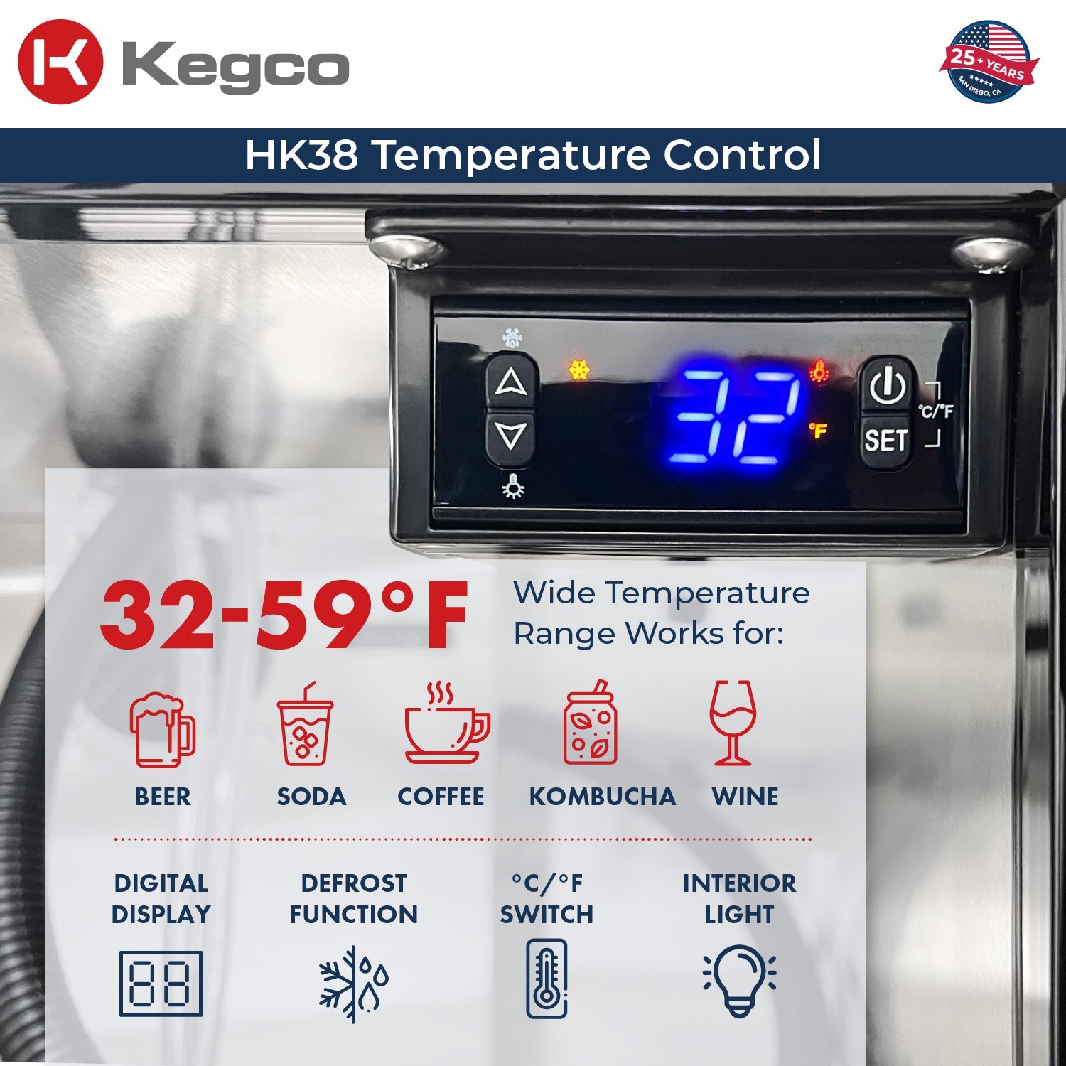 Kegco HK38SSU-2 24" Dual Tap Outdoor Built-In Stainless Steel Kegerator