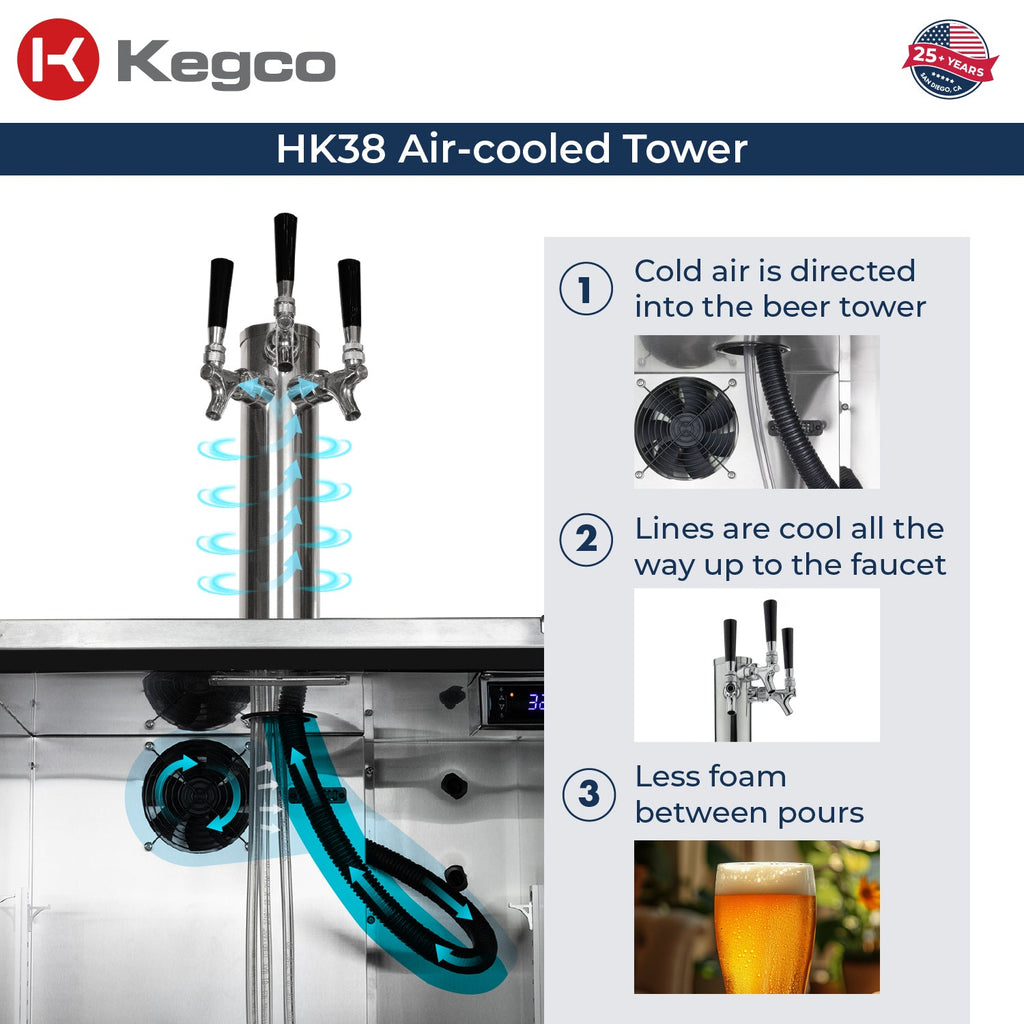 Kegco HK38SSU-3 24" Triple Tap Outdoor Built-In Stainless Steel Kegerator