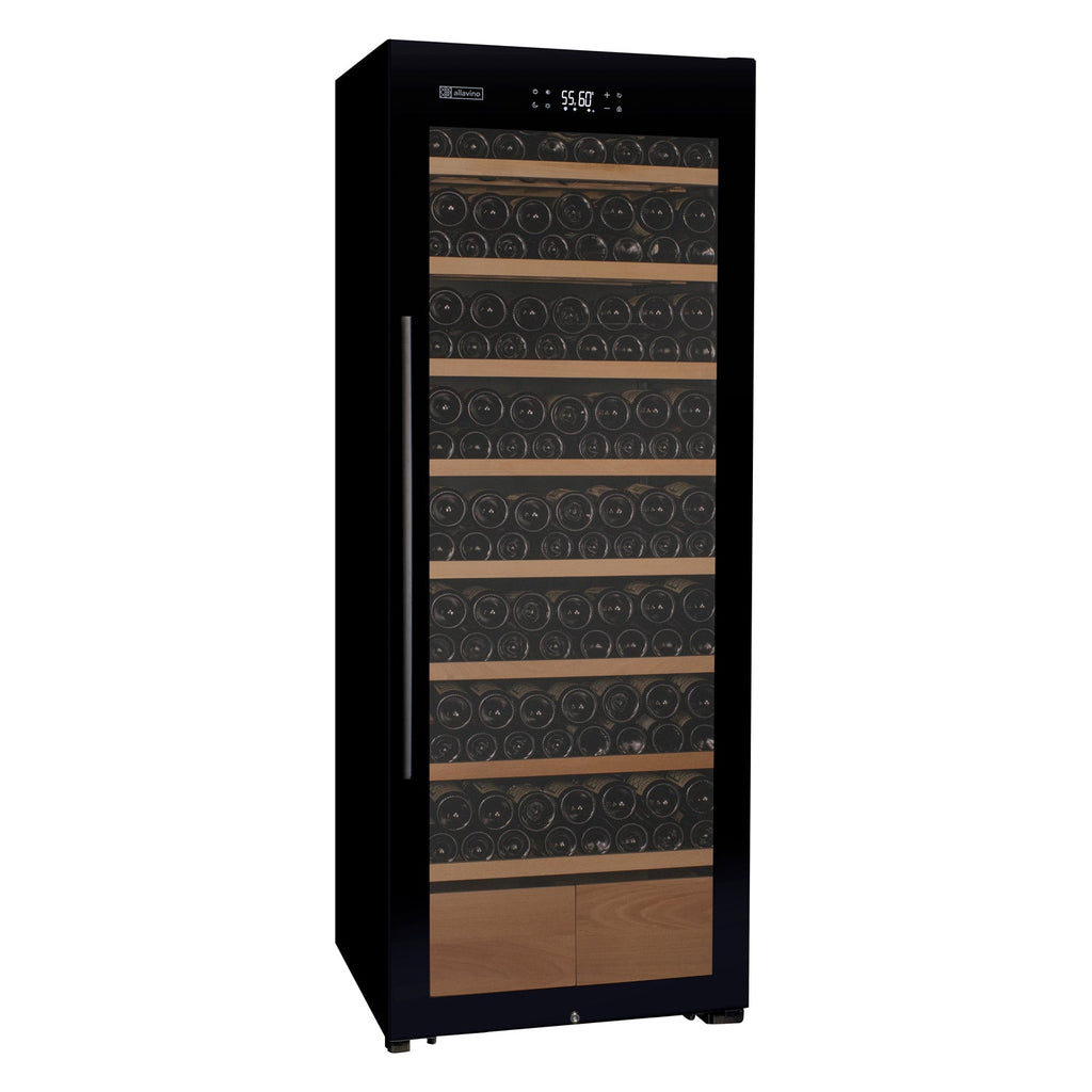 Allavino 248 Bottle Single Zone Black Glass Wine Refrigerator with Display Shelving