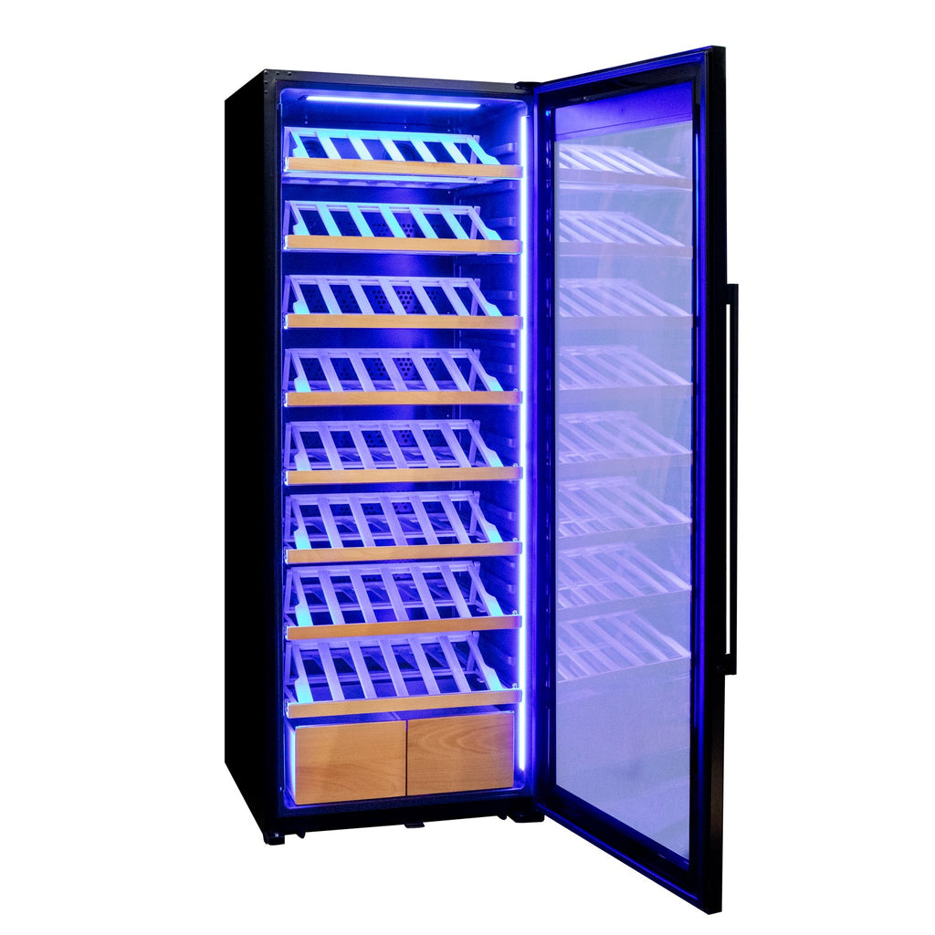Allavino 248 Bottle Single Zone Black Glass Wine Refrigerator with Display Shelving