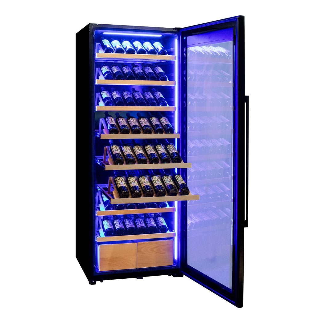 Allavino 248 Bottle Single Zone Black Glass Wine Refrigerator with Display Shelving