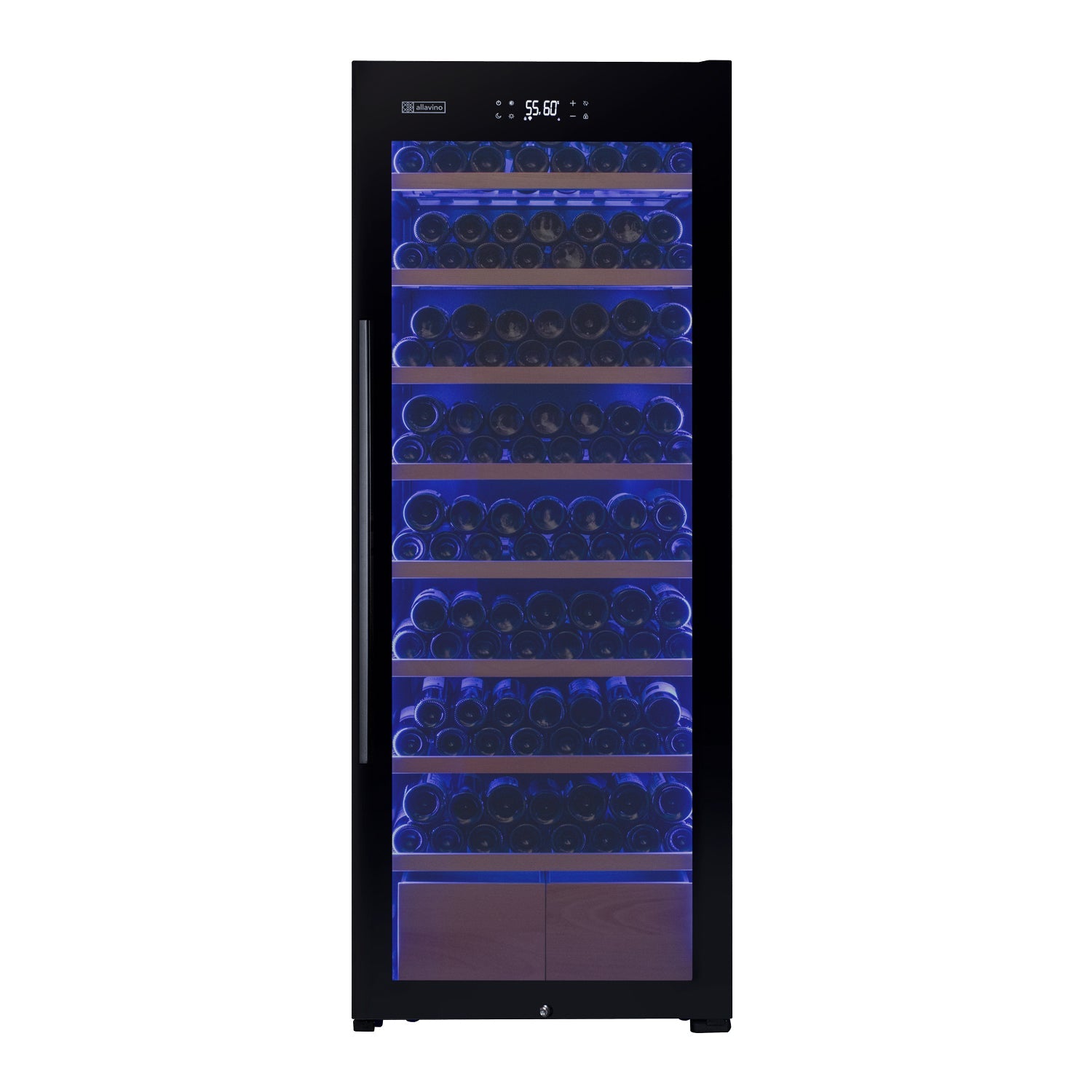 Allavino 248 Bottle Single Zone Black Glass Wine Refrigerator with Display Shelving
