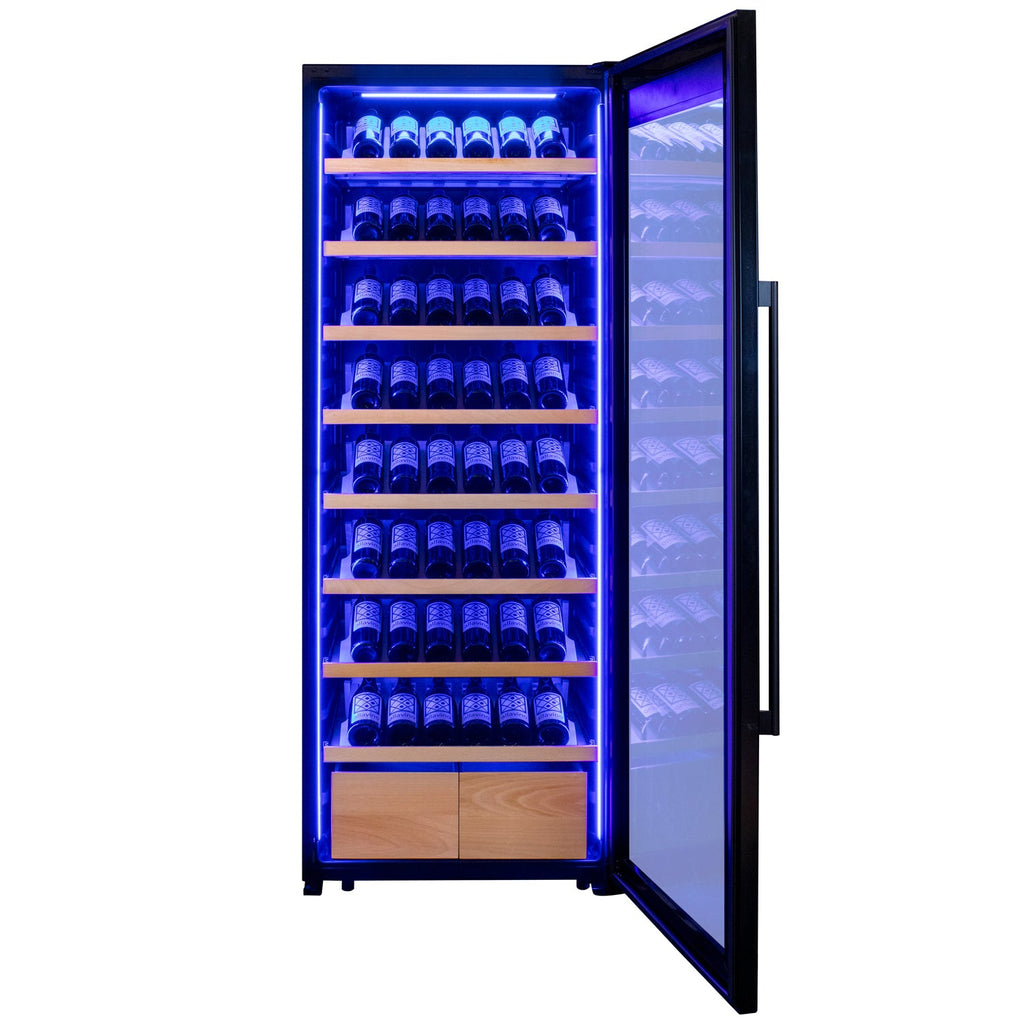 Allavino 248 Bottle Single Zone Black Glass Wine Refrigerator with Display Shelving