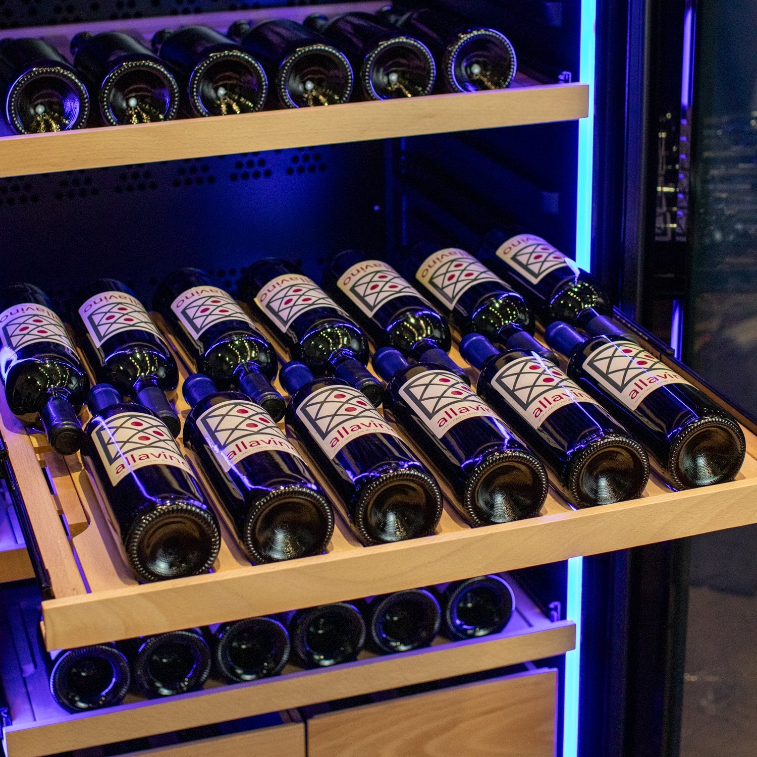 Allavino 248 Bottle Single Zone Black Glass Wine Refrigerator with Display Shelving (Left Hinge)