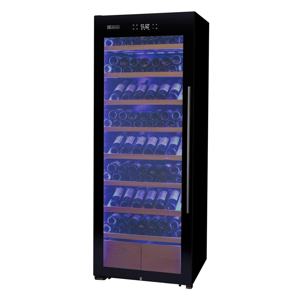 Allavino 248 Bottle Single Zone Black Glass Wine Refrigerator with Display Shelving (Left Hinge)
