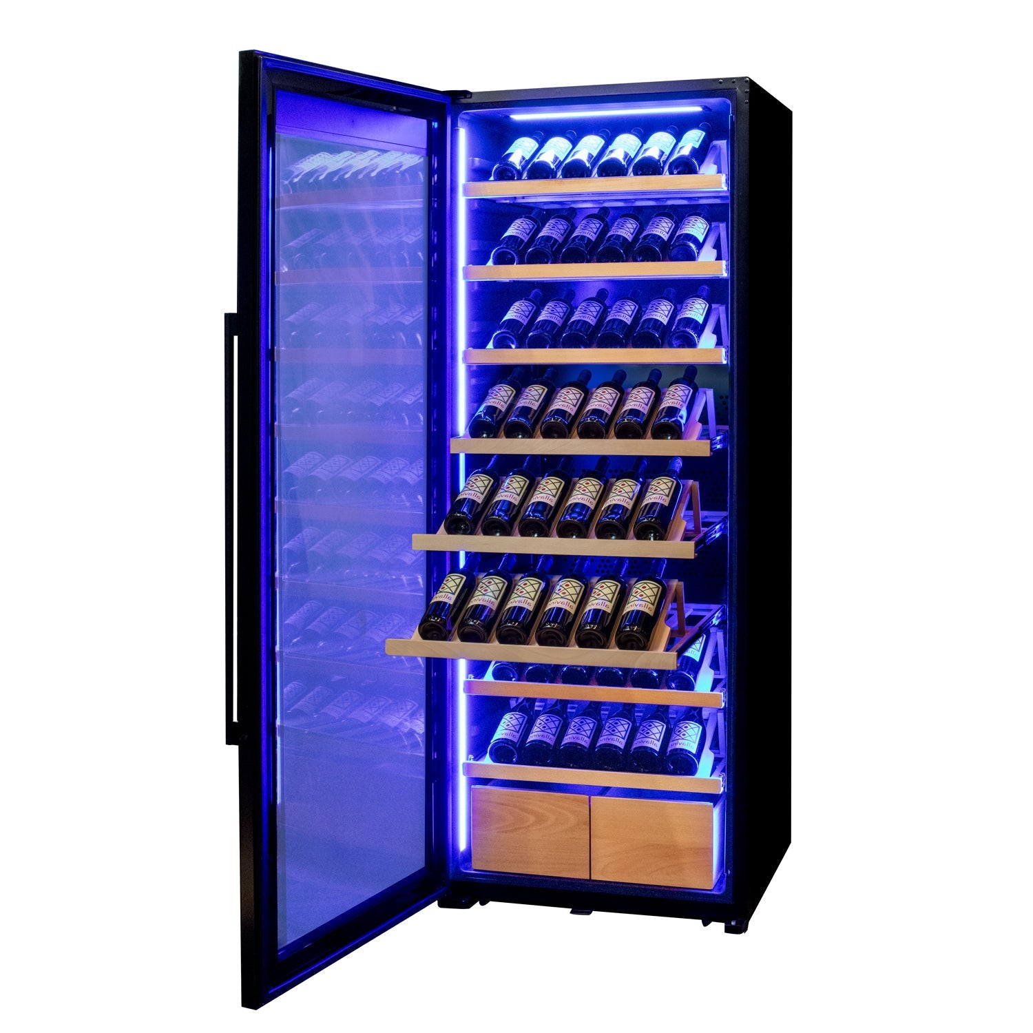 Allavino 248 Bottle Single Zone Black Glass Wine Refrigerator with Display Shelving (Left Hinge)