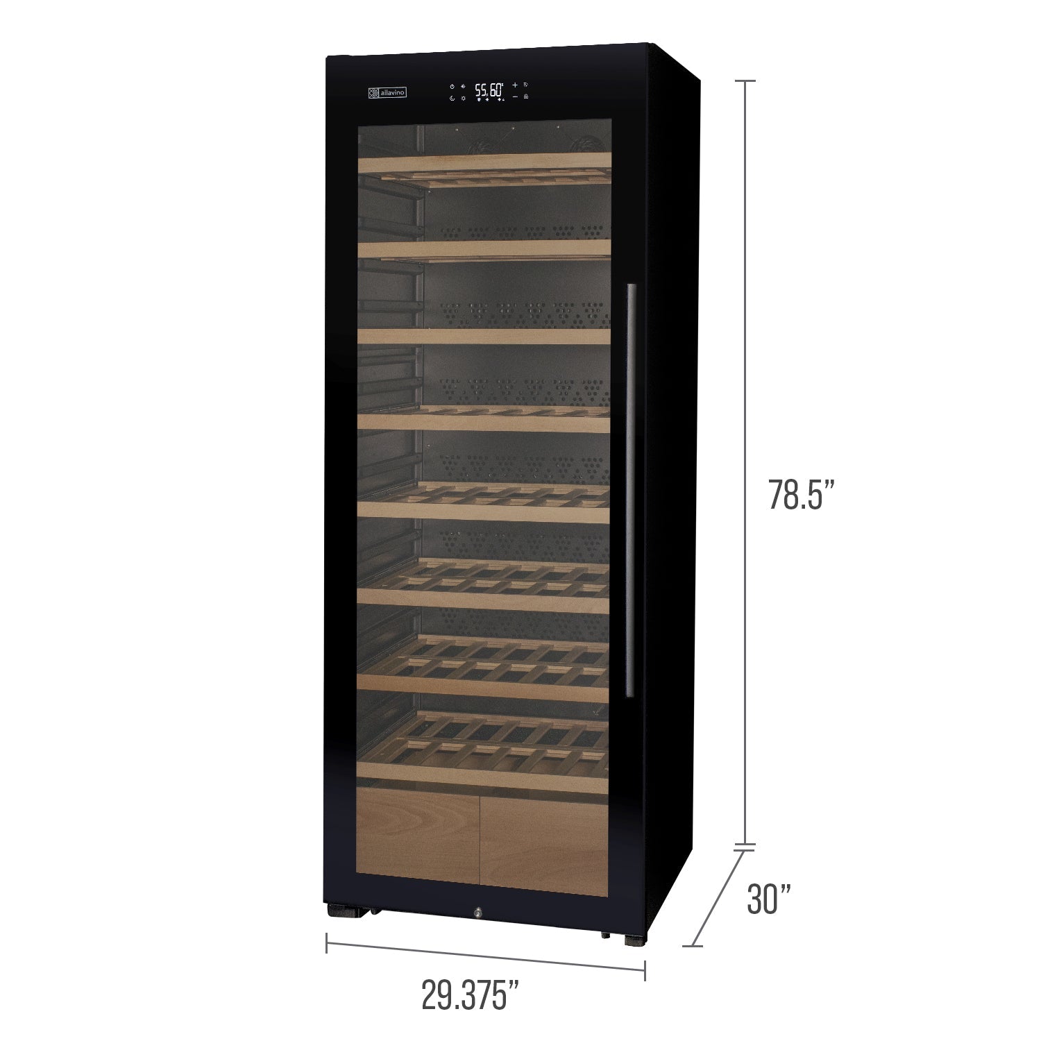 Allavino 248 Bottle Single Zone Black Glass Wine Refrigerator with Display Shelving (Left Hinge)