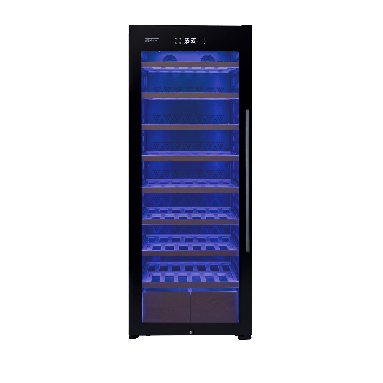 Allavino 248 Bottle Single Zone Black Glass Wine Refrigerator with Display Shelving (Left Hinge)