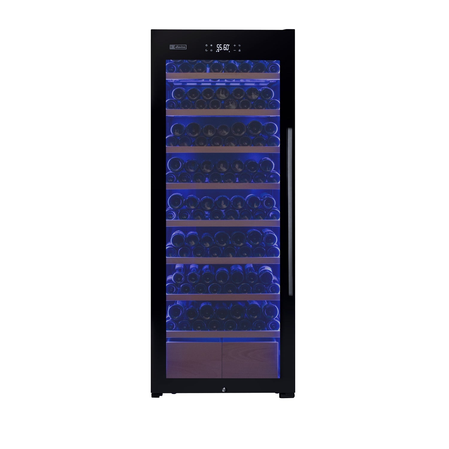 Allavino 248 Bottle Single Zone Black Glass Wine Refrigerator with Display Shelving (Left Hinge)
