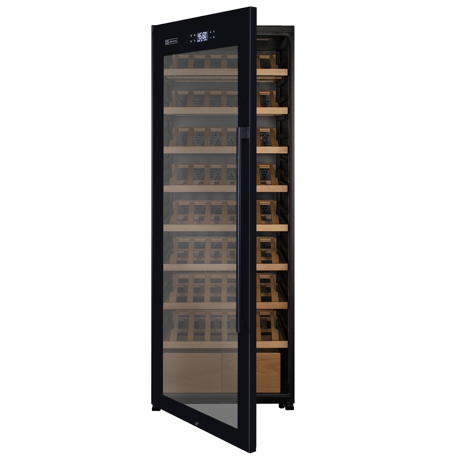 Allavino 248 Bottle Single Zone Black Glass Wine Refrigerator with Display Shelving (Left Hinge)