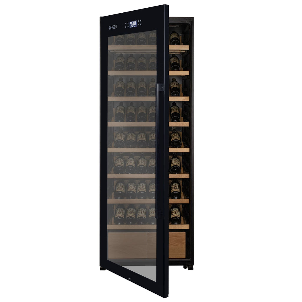 Allavino 248 Bottle Single Zone Black Glass Wine Refrigerator with Display Shelving (Left Hinge)