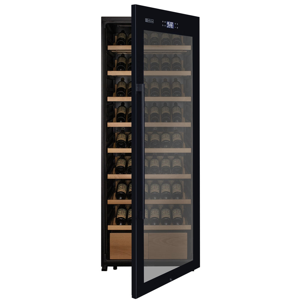 Allavino 248 Bottle Single Zone Black Glass Wine Refrigerator with Display Shelving