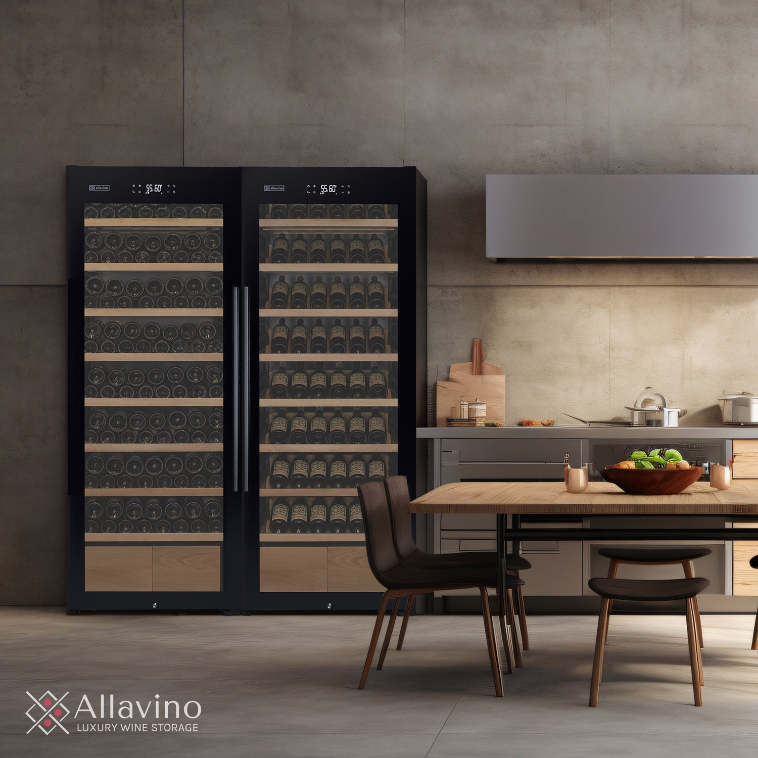 Allavino 248 Bottle Single Zone Black Glass Wine Refrigerator with Display Shelving (Left Hinge)