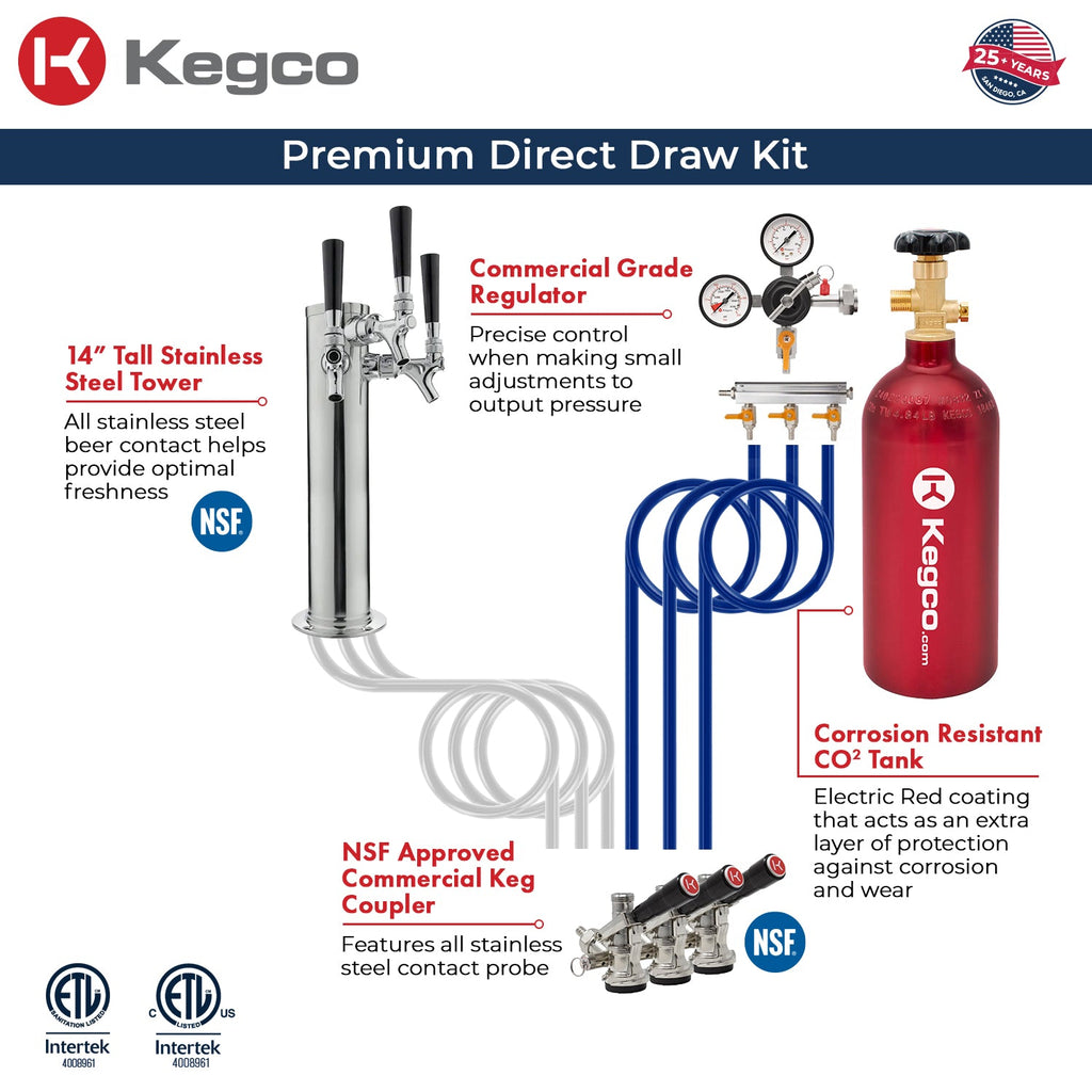 Kegco HK38SSU-3 24" Triple Tap Outdoor Built-In Stainless Steel Kegerator