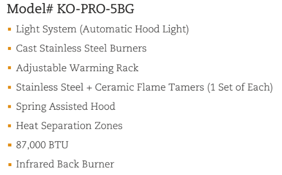 Kokomo 5 Burner 40" Professional with Light System