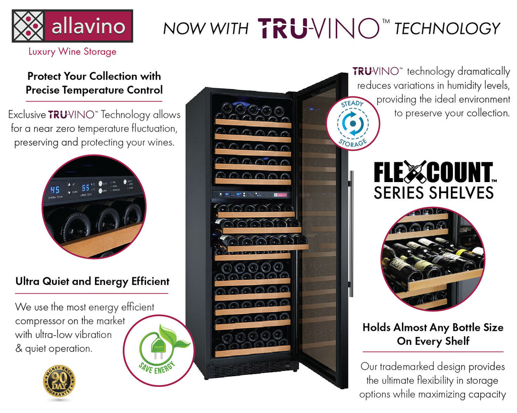 Allavino FlexCount II Tru-Vino 344 Bottle Four Zone Black Side-by-Side Wine Refrigerator