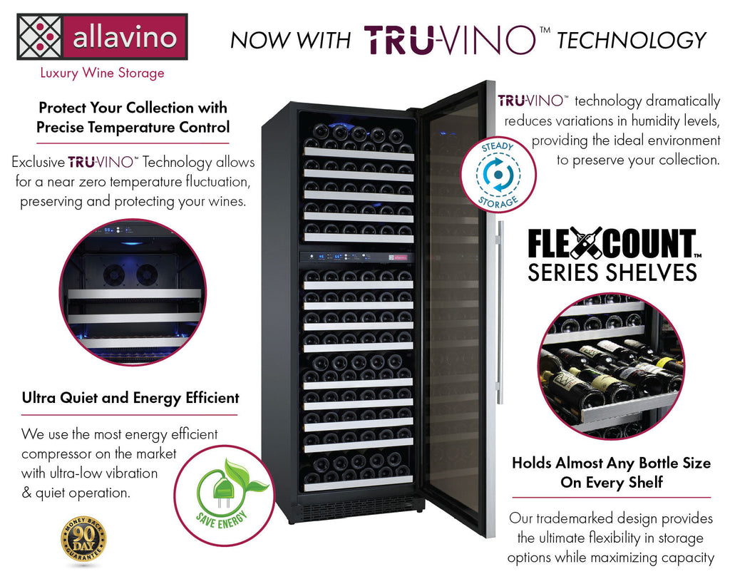 Allavino FlexCount II Tru-Vino 344 Bottle Four-Zone Stainless Steel Side-by-Side Wine Refrigerator