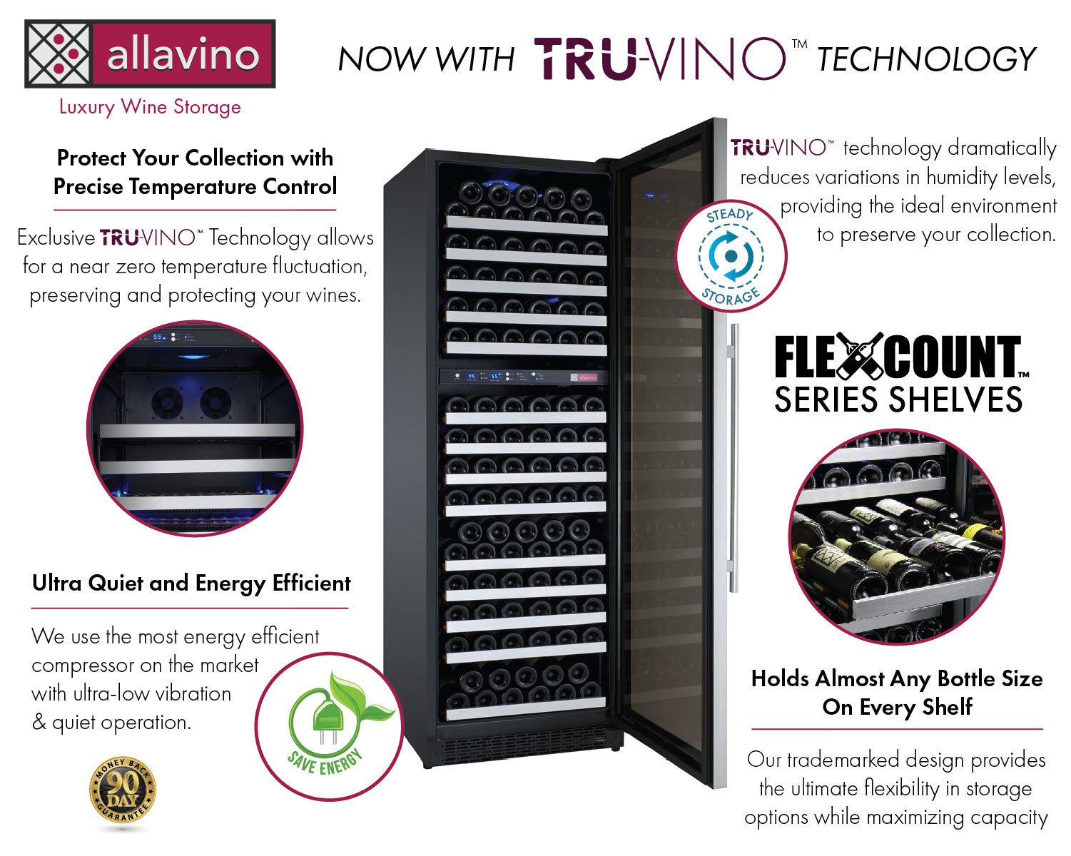 Allavino FlexCount II Tru-Vino 344 Bottle Four-Zone Stainless Steel Side-by-Side Wine Refrigerator