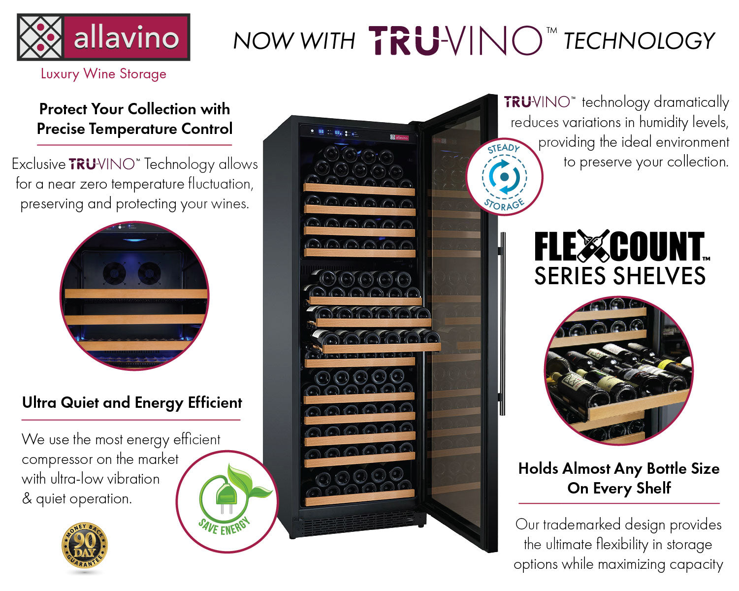 Allavino FlexCount II Tru-Vino 349 Bottle Three Zone Black Side-by-Side Wine Refrigerator