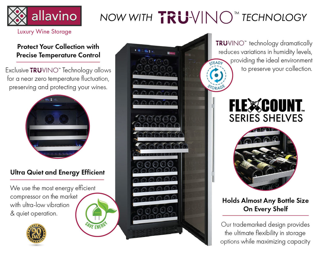 Allavino FlexCount II Tru-Vino 349 Bottle Three Zone Stainless Steel Side-by-Side Wine Refrigerator