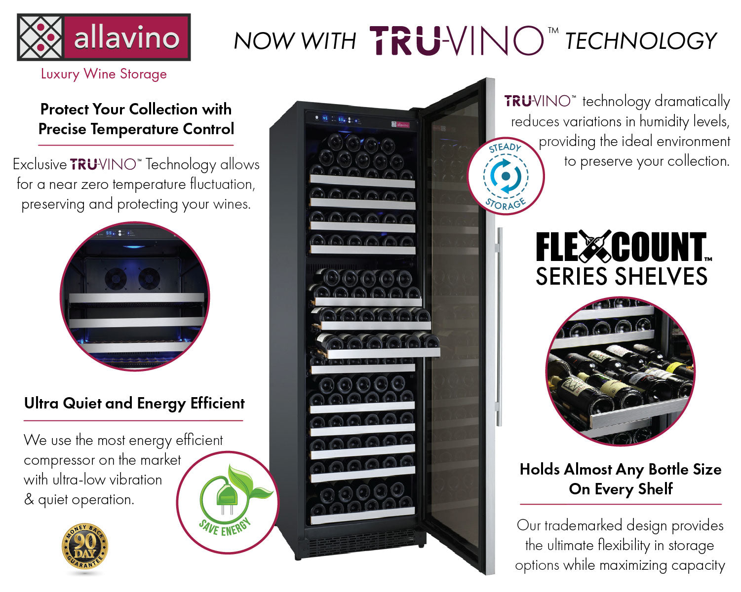 Allavino FlexCount II Tru-Vino 354 Bottle Dual Zone Stainless Steel Side-by-Side Wine Refrigerator