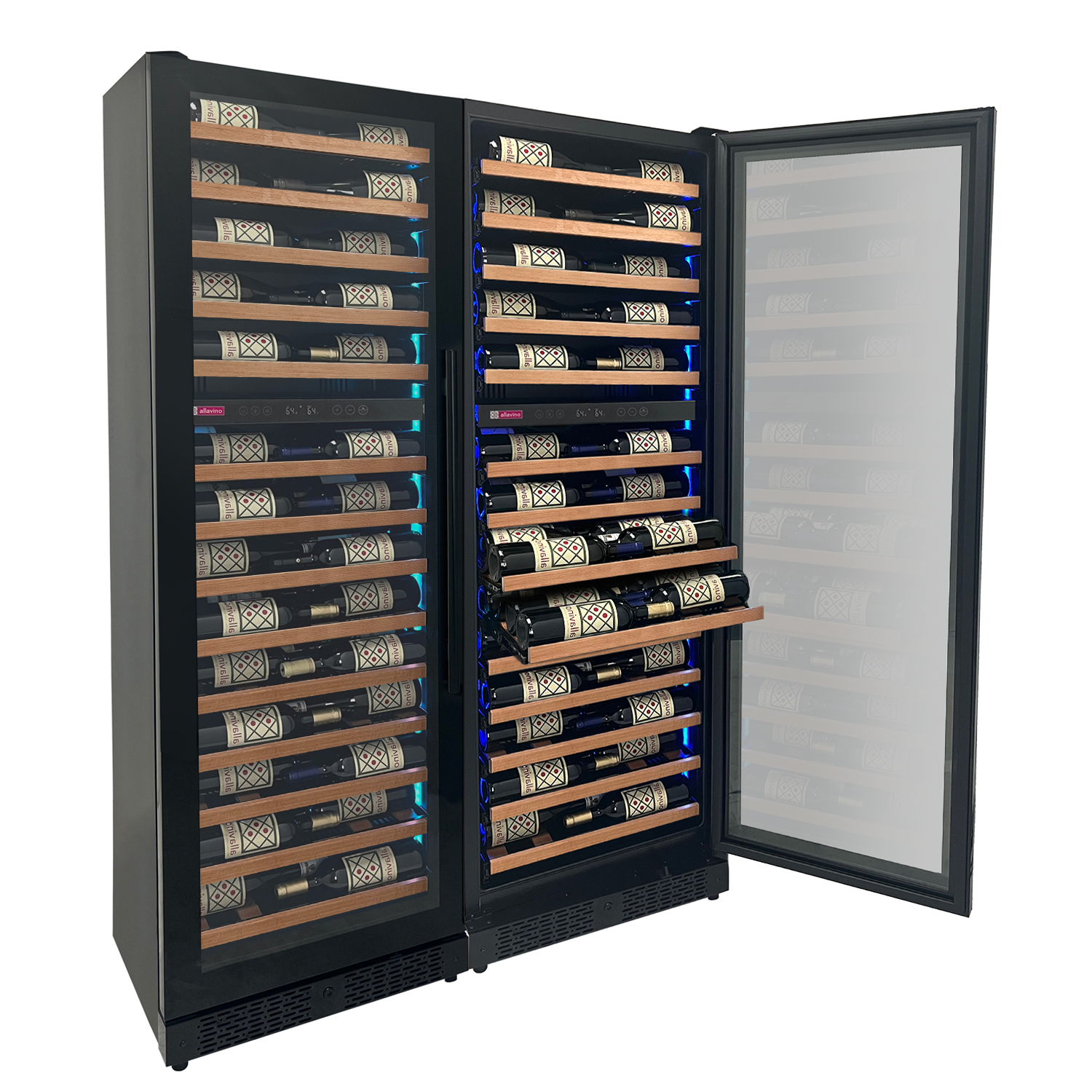 Allavino Reserva Series 134 Bottle 71" Tall Four Zone Black Side-by-Side Shallow Wine Refrigerator