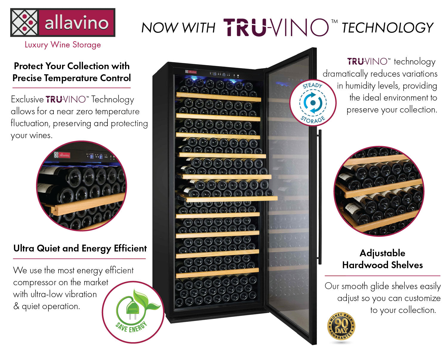 Allavino Vite II Tru-Vino 554 Bottle Dual Zone Black Side-by-Side Wine Refrigerator
