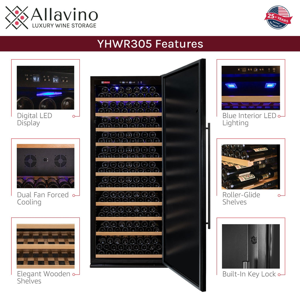 Allavino Vite II Tru-Vino 610 Bottle Dual Zone Solid Black Door Side-by-Side Wine Refrigerator