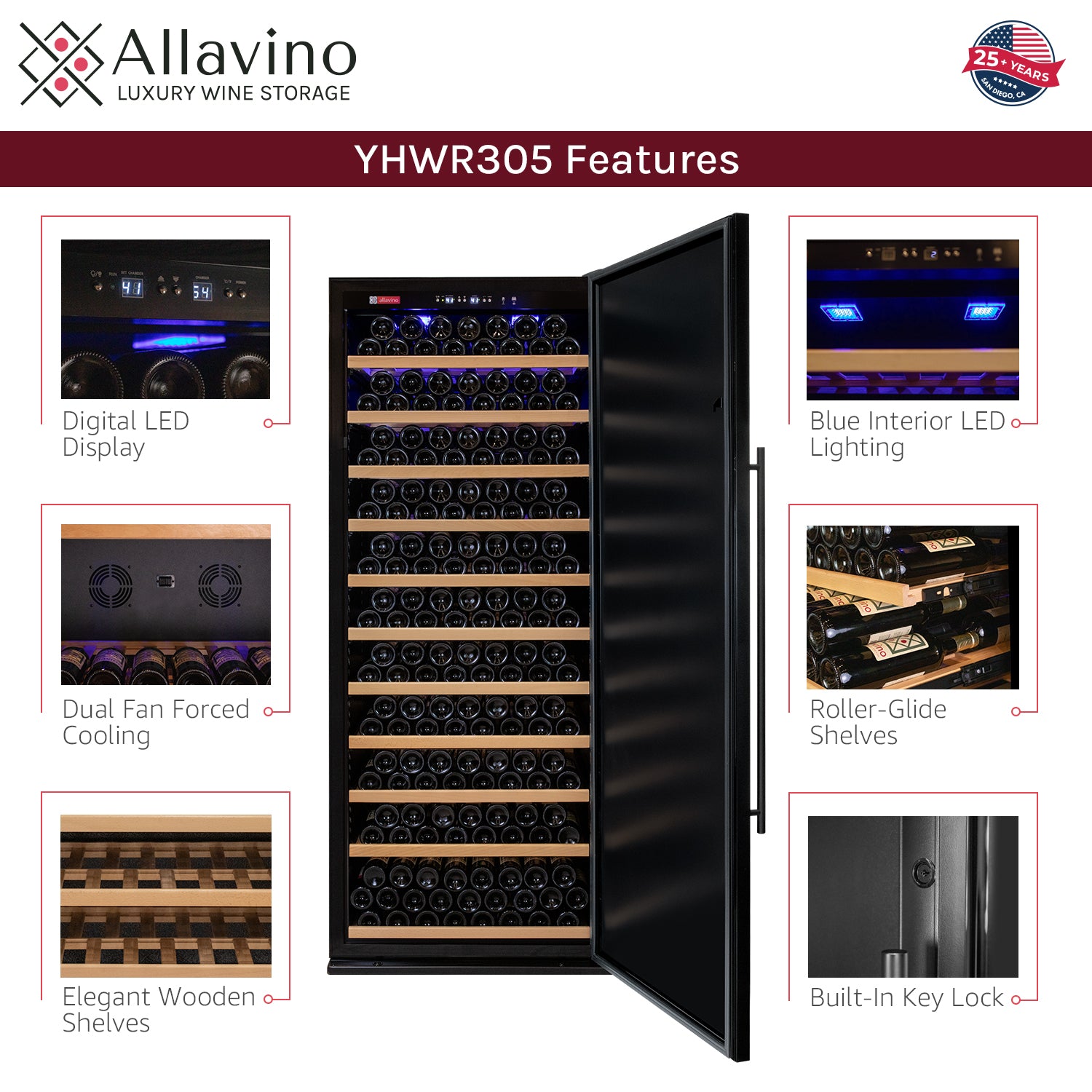 Allavino Vite II Tru-Vino 610 Bottle Dual Zone Solid Black Door Side-by-Side Wine Refrigerator