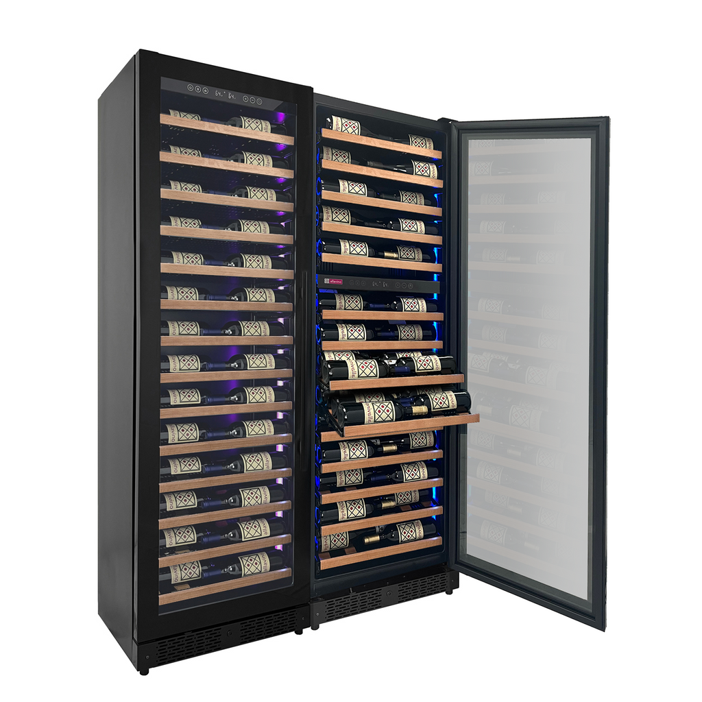 Allavino Reserva Series 134 Bottle 71" Tall Three Zone Black Side-by-Side Shallow Wine Refrigerator